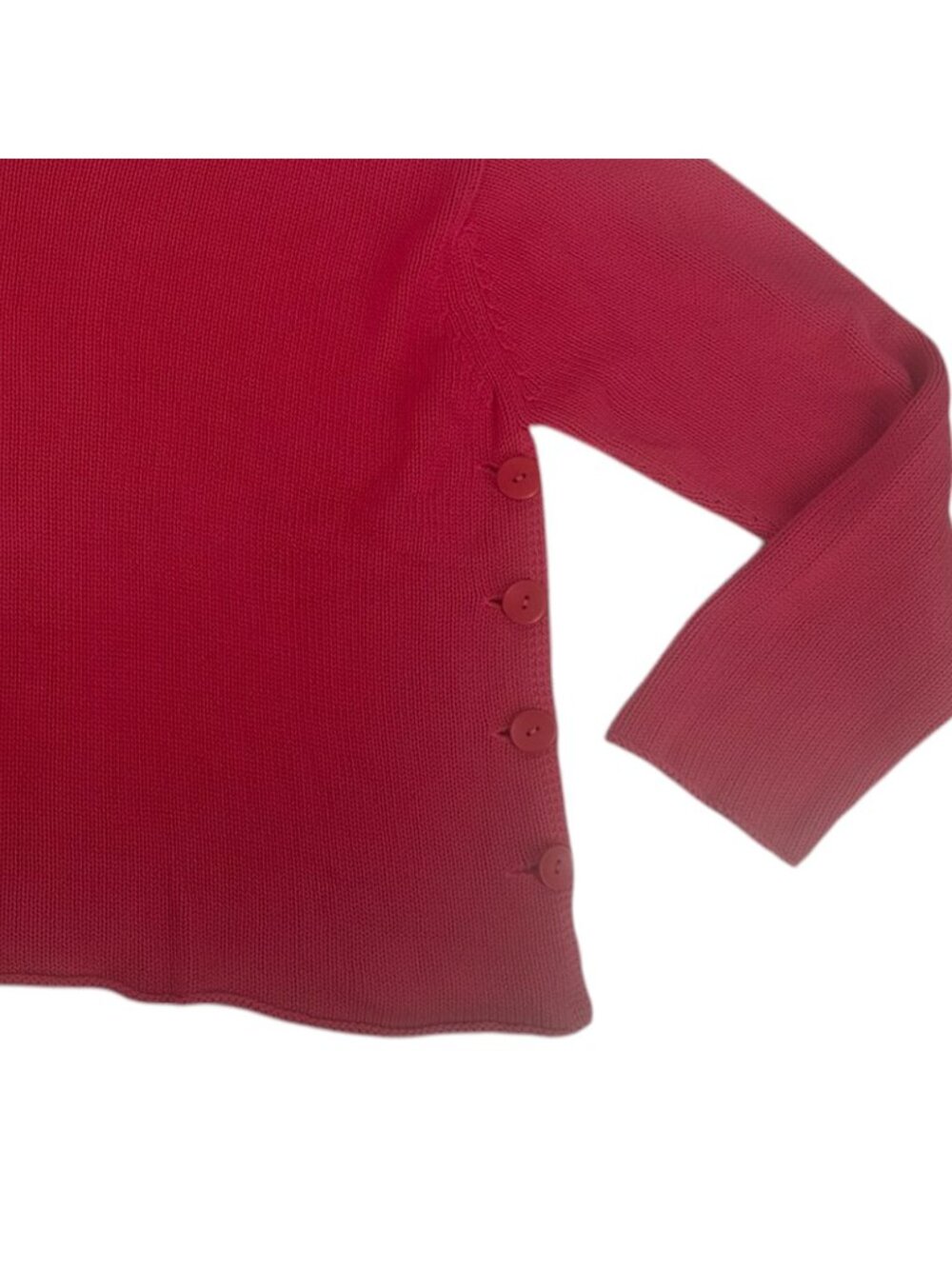 J Jill Cotton Knit Sweater Medium Pink Split Neck Side Button Pullover Preppy - Picture 8 of 8